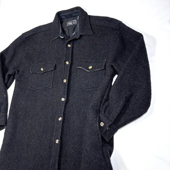 VTG 90s Outdoor Exchange Black Wool Flannel Heavy Shirt Jacket Shacket Mens M/L* - Picture 4 of 9